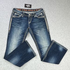 Rock Revival Elaina Boot Cut Jeans Womens Size 28 (29 x 30) Rhinestone Denim